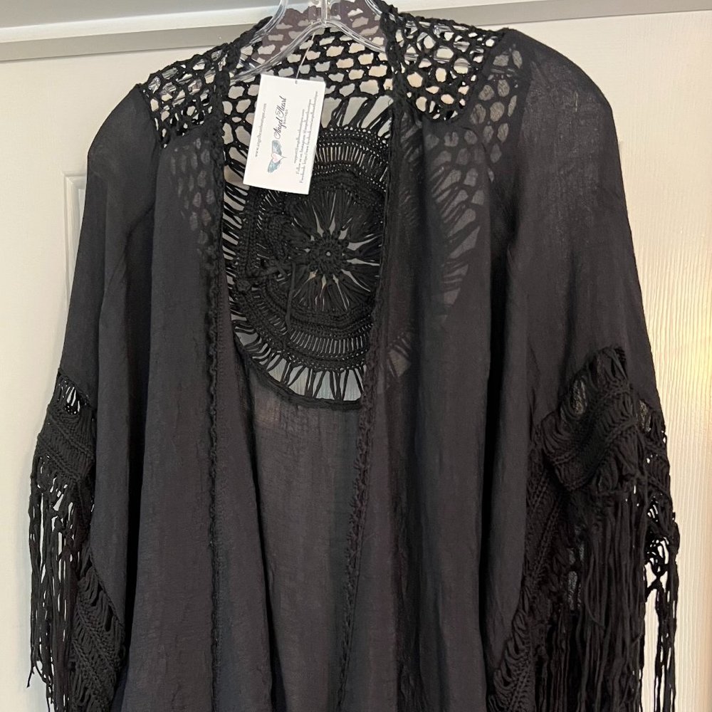 NWT Angel Heart Boho Black Fringe Kimono